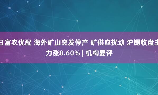 日富农优配 海外矿山突发停产 矿供应扰动 沪锡收盘主力涨8.60% | 机构要评